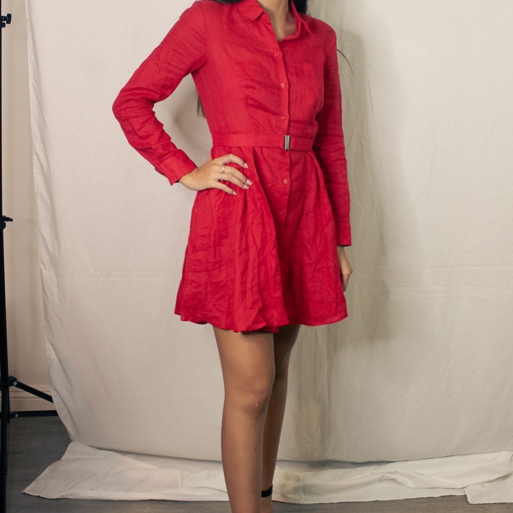 Anthropologie HD in Paris Laila red linen dress